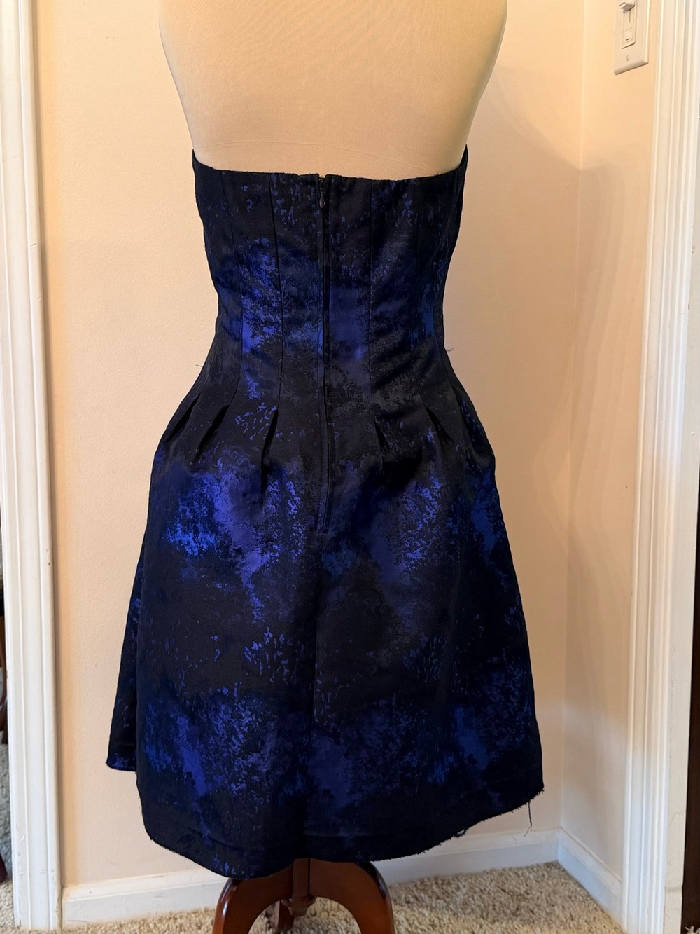 Homecoming H&M Strapless Blue Black Jacquard Cocktail Mini Bubble inspired 12 - Picture 3 of 15